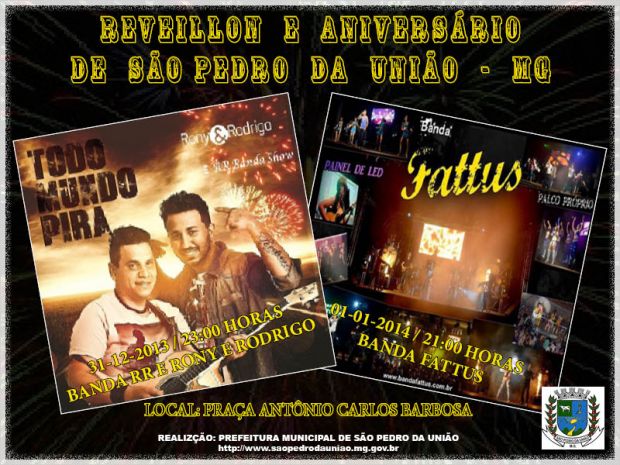 Programação para o Reveillon e aniversário de São Pedro da União